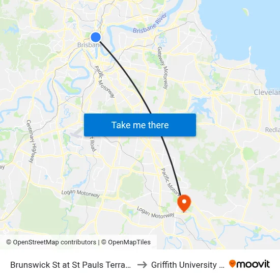 Brunswick St at St Pauls Terrace, Stop 5 to Griffith University Logan map