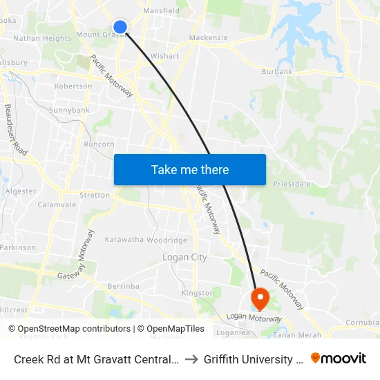 Creek Rd at Mt Gravatt Central, Stop 38 to Griffith University Logan map