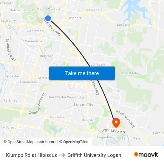 Klumpp Rd at Hibiscus to Griffith University Logan map
