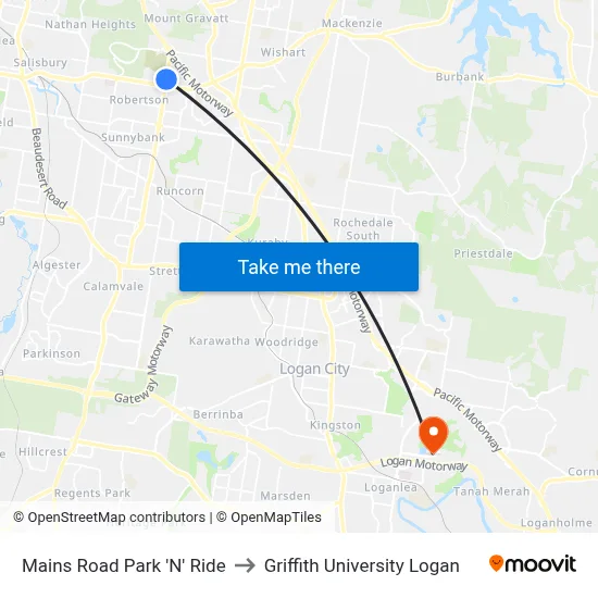 Mains Road Park 'N' Ride to Griffith University Logan map