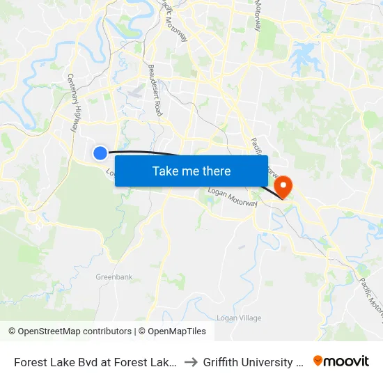 Forest Lake Bvd at Forest Lake Shops to Griffith University Logan map