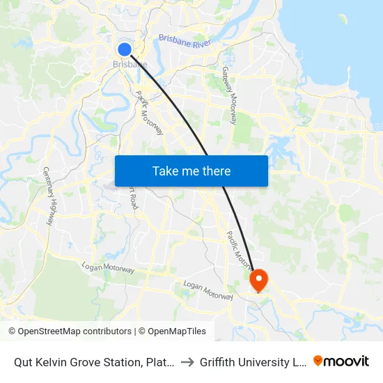 Qut Kelvin Grove Station, Platform 2 to Griffith University Logan map