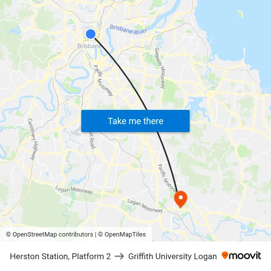 Herston Station, Platform 2 to Griffith University Logan map