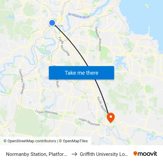 Normanby Station, Platform 1 to Griffith University Logan map