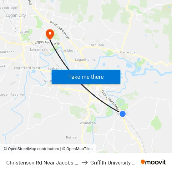 Christensen Rd Near Jacobs Well Rd to Griffith University Logan map