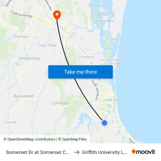 Somerset Dr at Somerset College to Griffith University Logan map