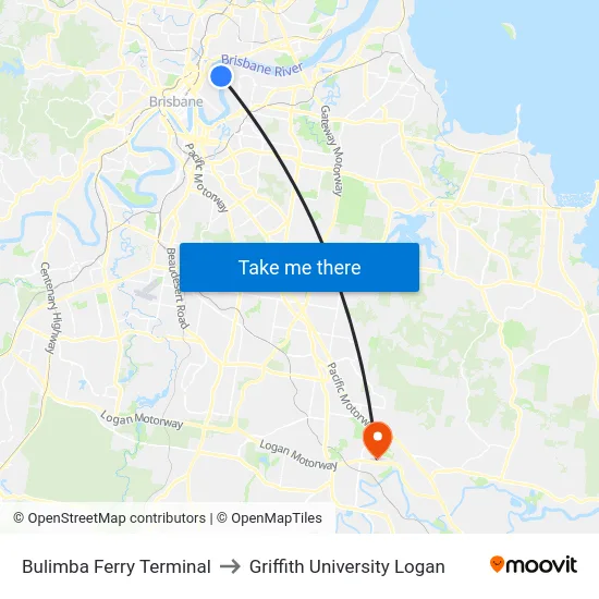 Bulimba Ferry Terminal to Griffith University Logan map