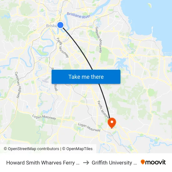 Howard Smith Wharves Ferry Terminal to Griffith University Logan map