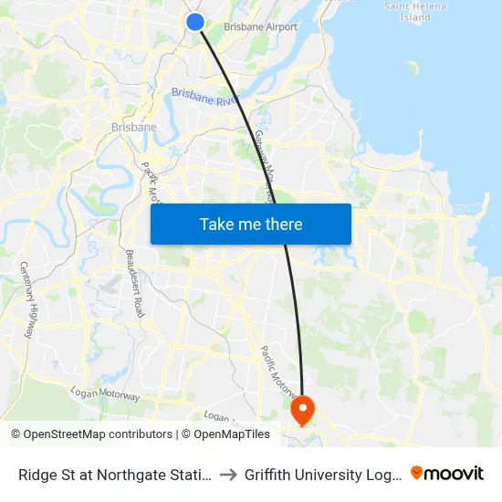 Ridge St at Northgate Station to Griffith University Logan map