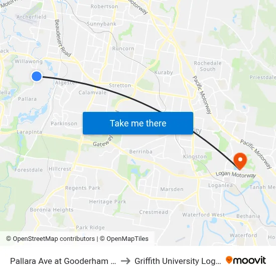 Pallara Ave at Gooderham Rd to Griffith University Logan map