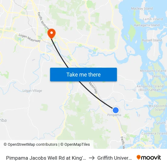 Pimpama Jacobs Well Rd at King's Christian College to Griffith University Logan map