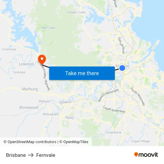 Brisbane to Fernvale map