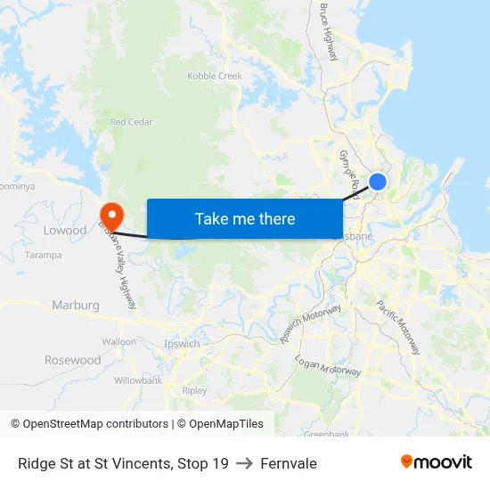 Ridge St at St Vincents, Stop 19 to Fernvale map