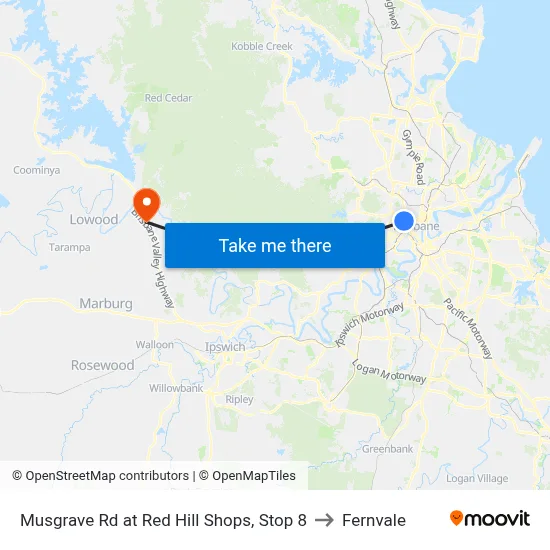 Musgrave Rd at Red Hill Shops, Stop 8 to Fernvale map