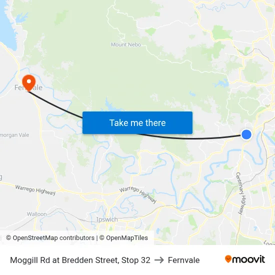 Moggill Rd at Bredden Street, Stop 32 to Fernvale map