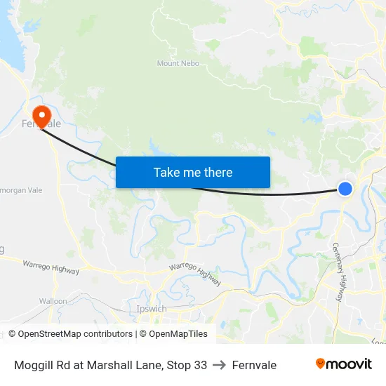 Moggill Rd at Marshall Lane, Stop 33 to Fernvale map