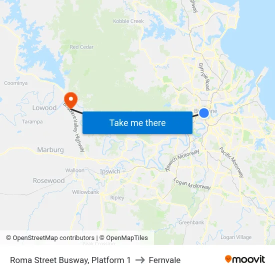 Roma Street Busway, Platform 1 to Fernvale map