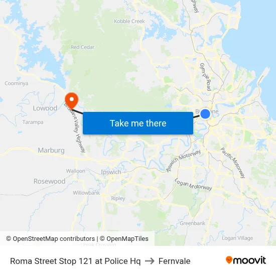 Roma Street Stop 121 at Police Hq to Fernvale map