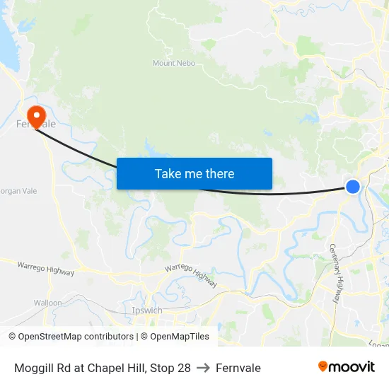 Moggill Rd at Chapel Hill, Stop 28 to Fernvale map