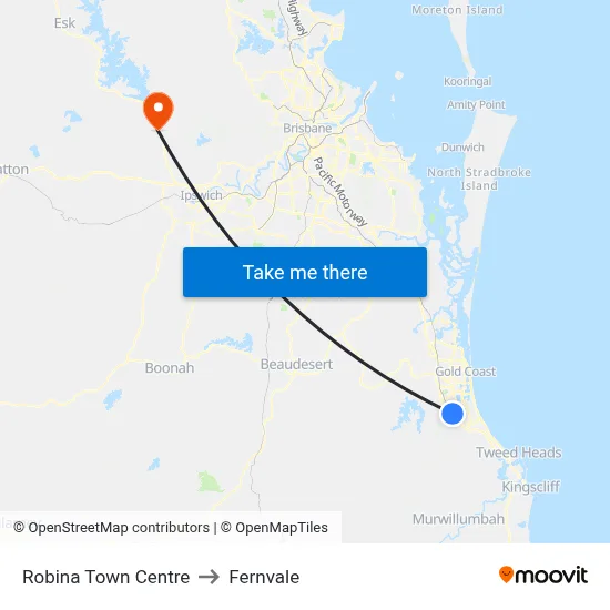 Robina Town Centre to Fernvale map