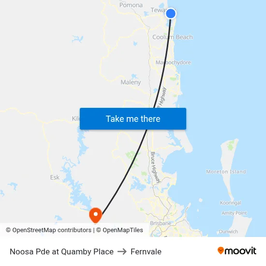 Noosa Pde at Quamby Place to Fernvale map