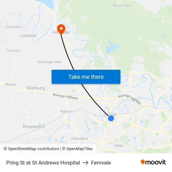 Pring St at St Andrews Hospital to Fernvale map
