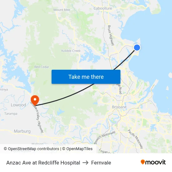 Anzac Ave at Redcliffe Hospital to Fernvale map