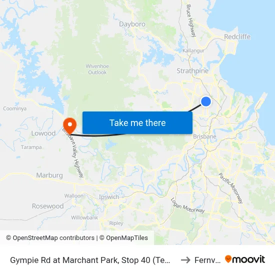 Gympie Rd at Marchant Park, Stop 40 (Temp Closure) to Fernvale map