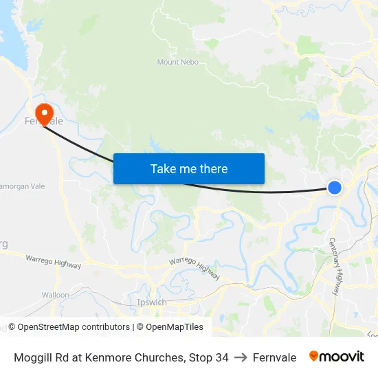 Moggill Rd at Kenmore Churches, Stop 34 to Fernvale map