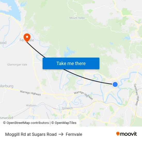 Moggill Rd at Sugars Road to Fernvale map