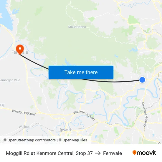 Moggill Rd at Kenmore Central, Stop 37 to Fernvale map
