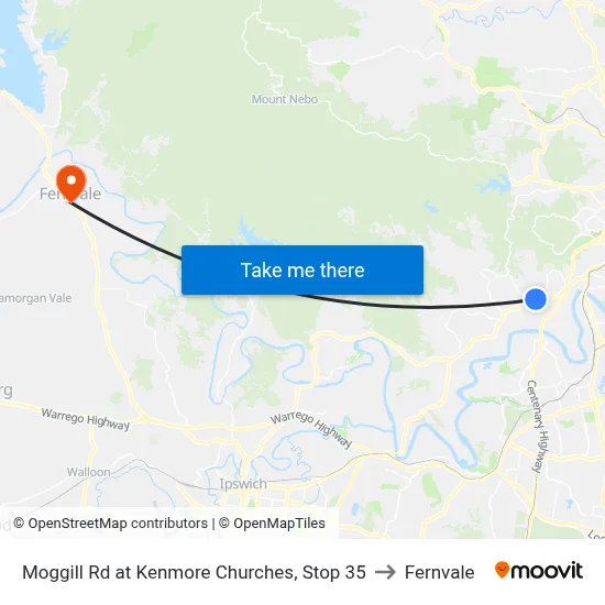 Moggill Rd at Kenmore Churches, Stop 35 to Fernvale map