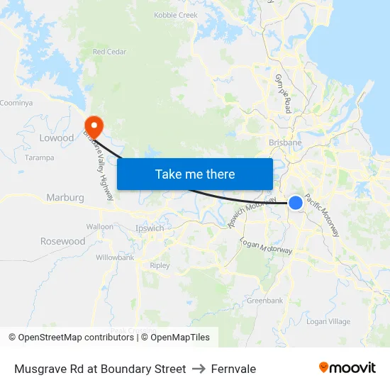 Musgrave Rd at Boundary Street to Fernvale map