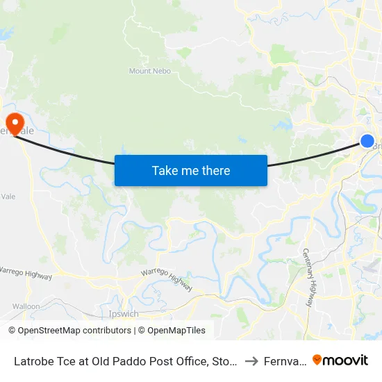 Latrobe Tce at Old Paddo Post Office, Stop 8 to Fernvale map
