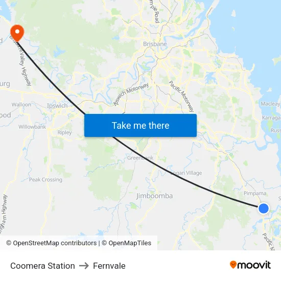 Coomera Station to Fernvale map