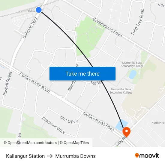 Kallangur Station to Murrumba Downs map