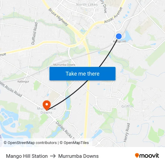 Mango Hill Station to Murrumba Downs map