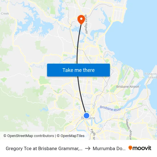 Gregory Tce at Brisbane Grammar, Stop 4 to Murrumba Downs map