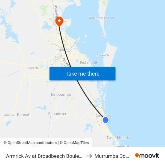 Armrick Av at Broadbeach Boulevard to Murrumba Downs map