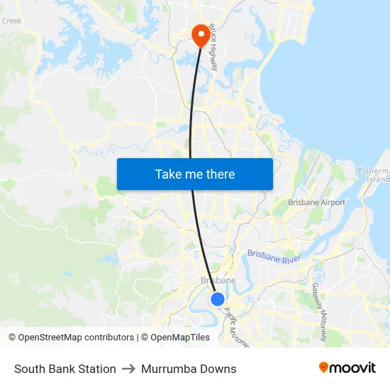 South Bank Station to Murrumba Downs map
