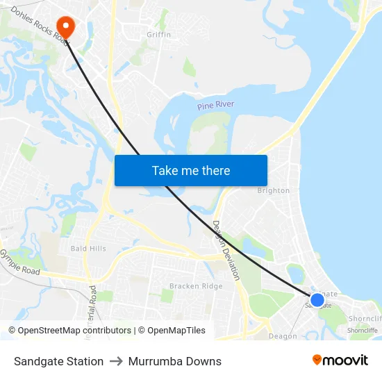 Sandgate Station to Murrumba Downs map
