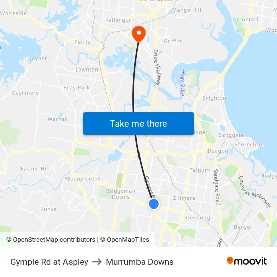 Gympie Rd at Aspley to Murrumba Downs map