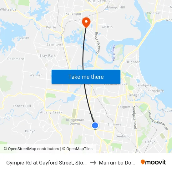 Gympie Rd at Gayford Street, Stop 44 to Murrumba Downs map