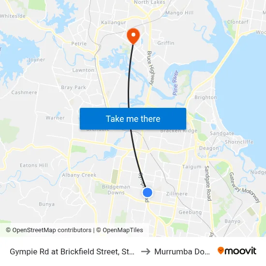 Gympie Rd at Brickfield Street, Stop 45 to Murrumba Downs map