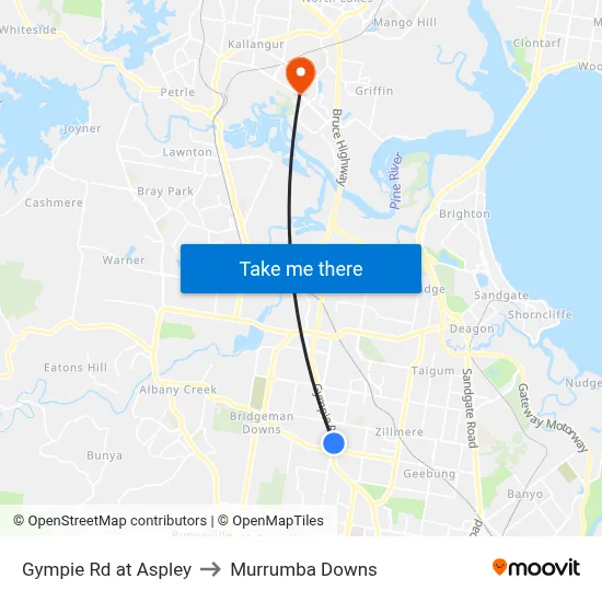 Gympie Rd at Aspley to Murrumba Downs map
