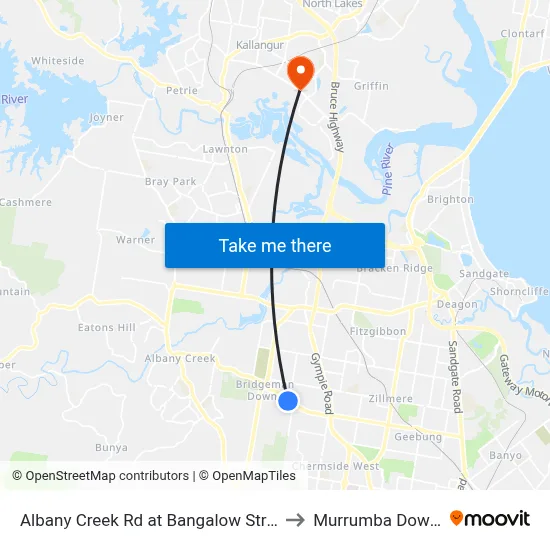 Albany Creek Rd at Bangalow Street to Murrumba Downs map