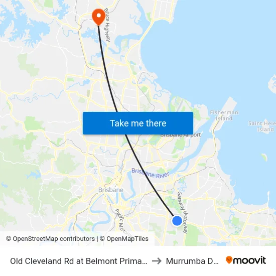 Old Cleveland Rd at Belmont Primary School to Murrumba Downs map