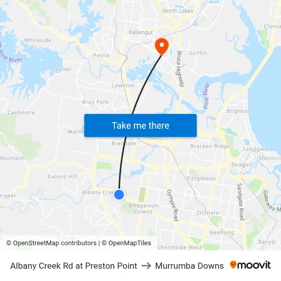 Albany Creek Rd at Preston Point to Murrumba Downs map