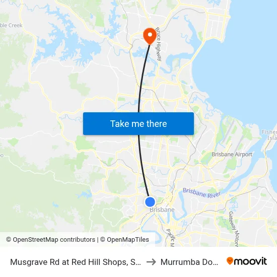 Musgrave Rd at Red Hill Shops, Stop 8 to Murrumba Downs map