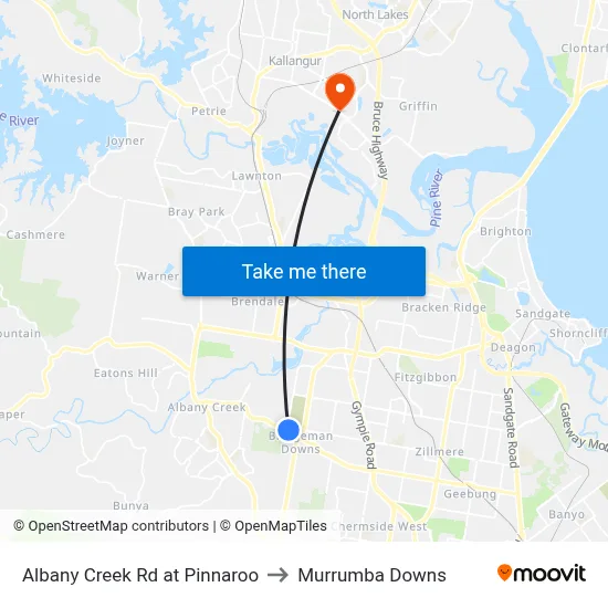Albany Creek Rd at Pinnaroo to Murrumba Downs map